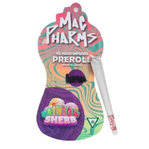mac pharms rainbow sherb 1g pre roll infused
